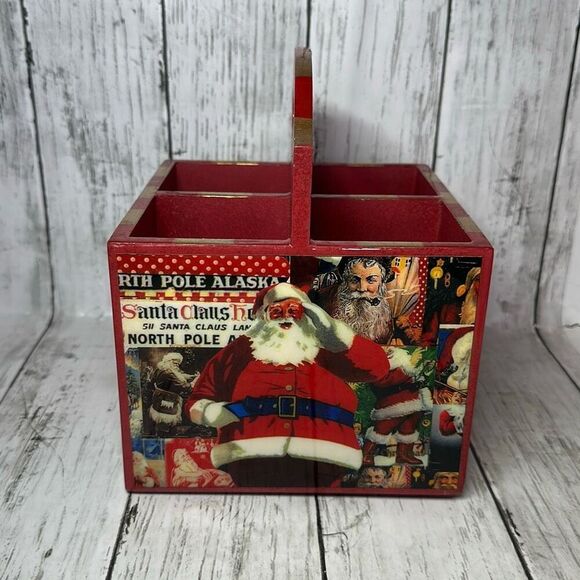 Annie Modica Retired & Rare Decoupage Christmas Motif 4 Compartment Entertaining - Picture 2 of 9